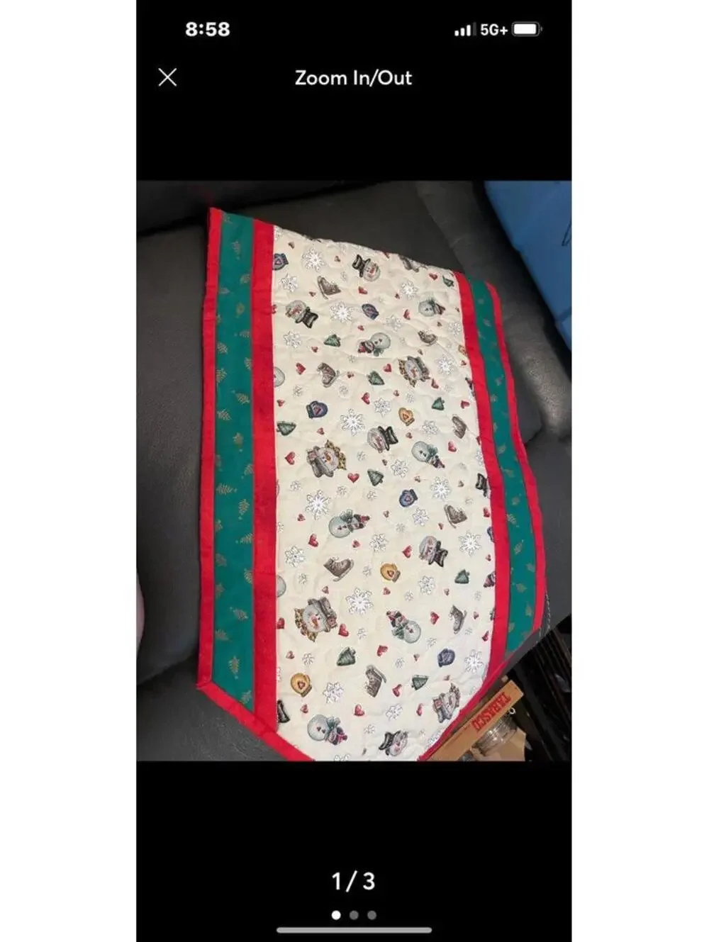 Christmas Table Runner 40x12” Vintage Snowmen Snow Double Sided